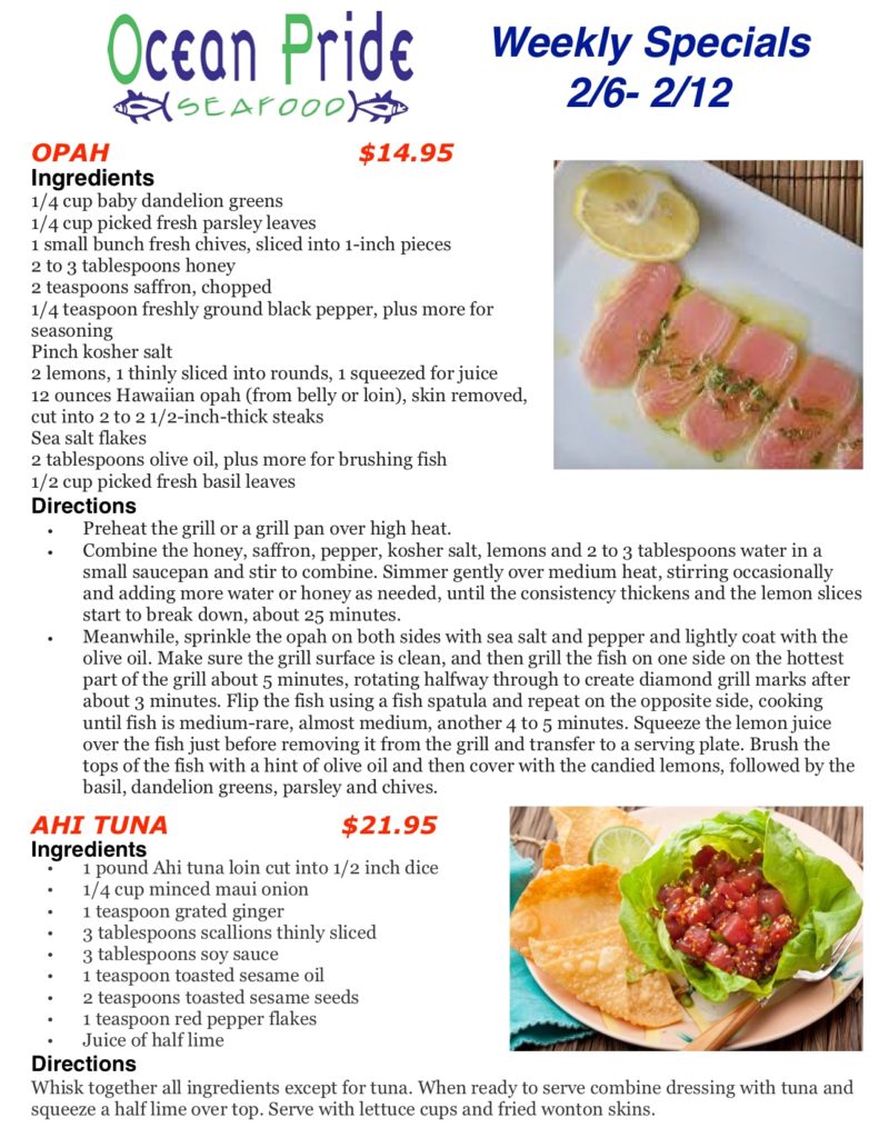 Ocean Pride Seafood Specials 2.62.12 Ocean Pride Seafood of Ventura, Ca.